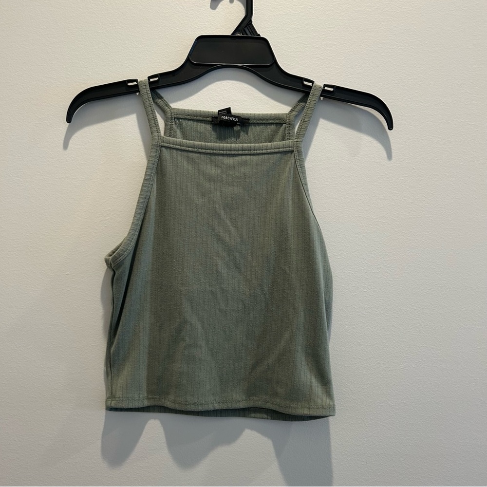 Forever 21 Vertical Lined Cropped Top sage green - Sz Medium